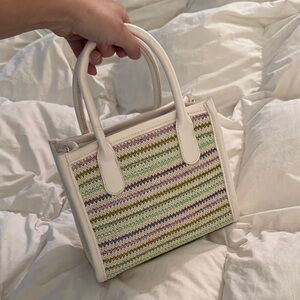 Like New White Multi-Color Woven Bag
